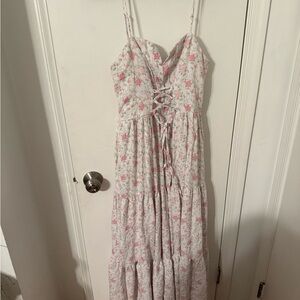 Floral Maxi Dress with Lace-Up Detail